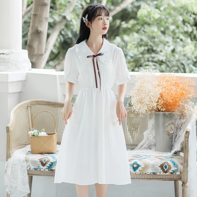 白色中学生长裙初恋甜美系收生日中学连衣裙中高连衣裙