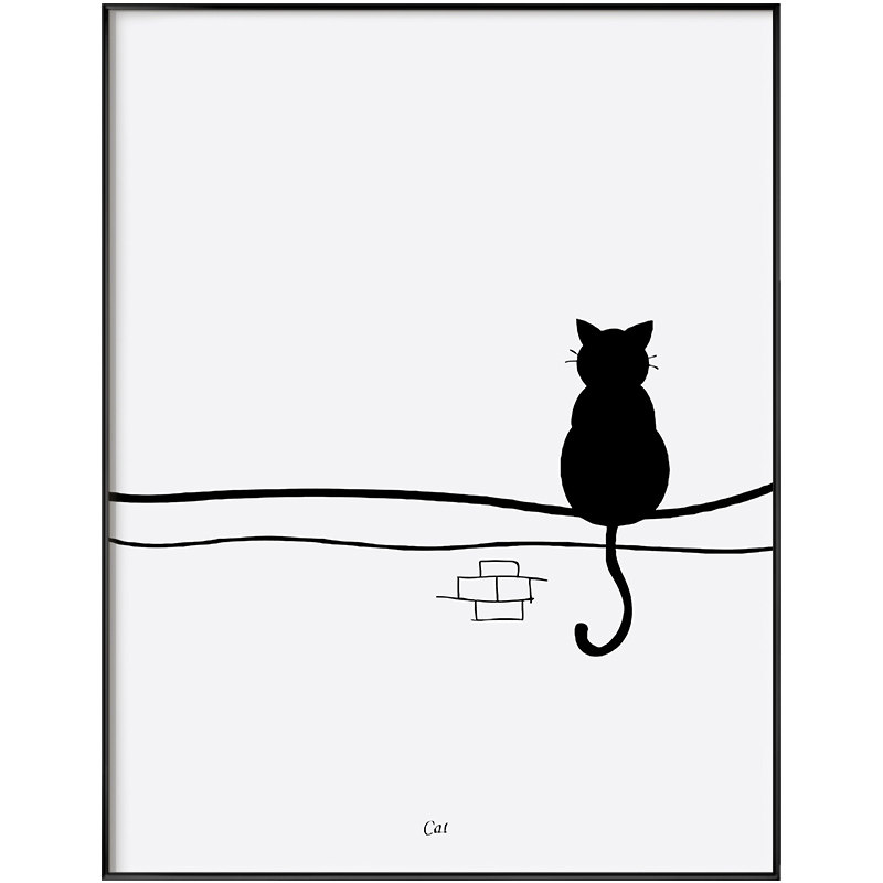 现代简约客厅装饰画沙发背景墙猫咪黑白极简餐厅壁画现代装饰画