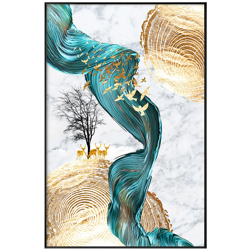 现代轻奢玄关装饰画金色餐厅油画卧室床头壁画现代装饰画