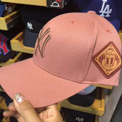韩国mlb棒球帽爆款男女新品ny洋基队遮阳防晒粉色可调节休闲帽子