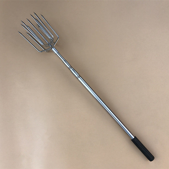 超大不锈钢鱼叉伸缩抄网圆尖扁尖倒刺灯笼捕鱼抄网杆