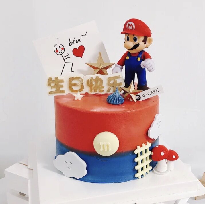 创意新款儿童卡通男孩超级马里奥兄弟玛丽生日蛋糕装饰节日装扮用品
