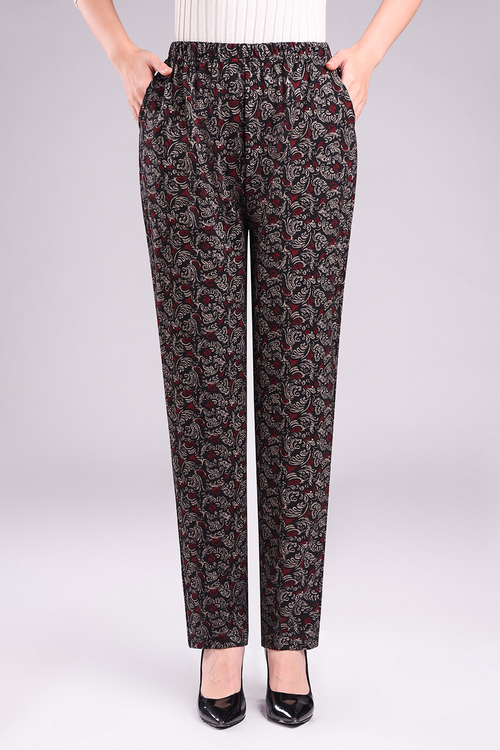 春秋季中老年人女裤松紧腰妈妈裤加厚大码60岁老年人奶奶宽松女裤