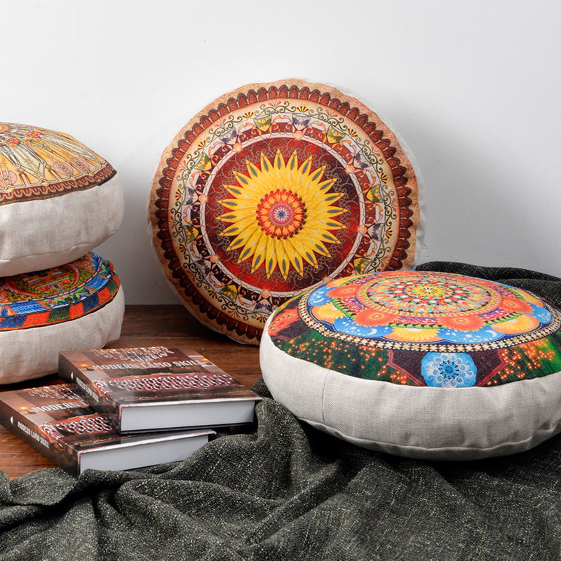 起贝民族风圆形靠垫沙发抱枕靠枕飘窗榻榻米坐垫坐墩波西米亚圆枕