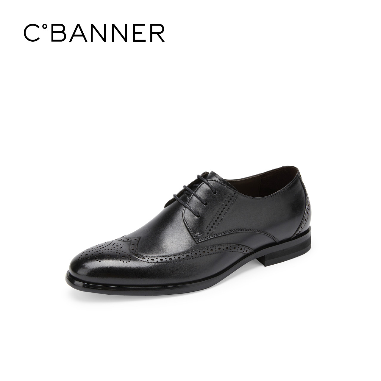 千百度男鞋流行2022年秋季新款纯色商务务正系带园正装皮鞋