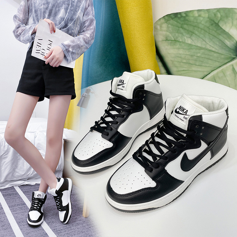 回力aj1女鞋黑白黑白熊熊猫高帮板2021秋爆款ins高帮鞋