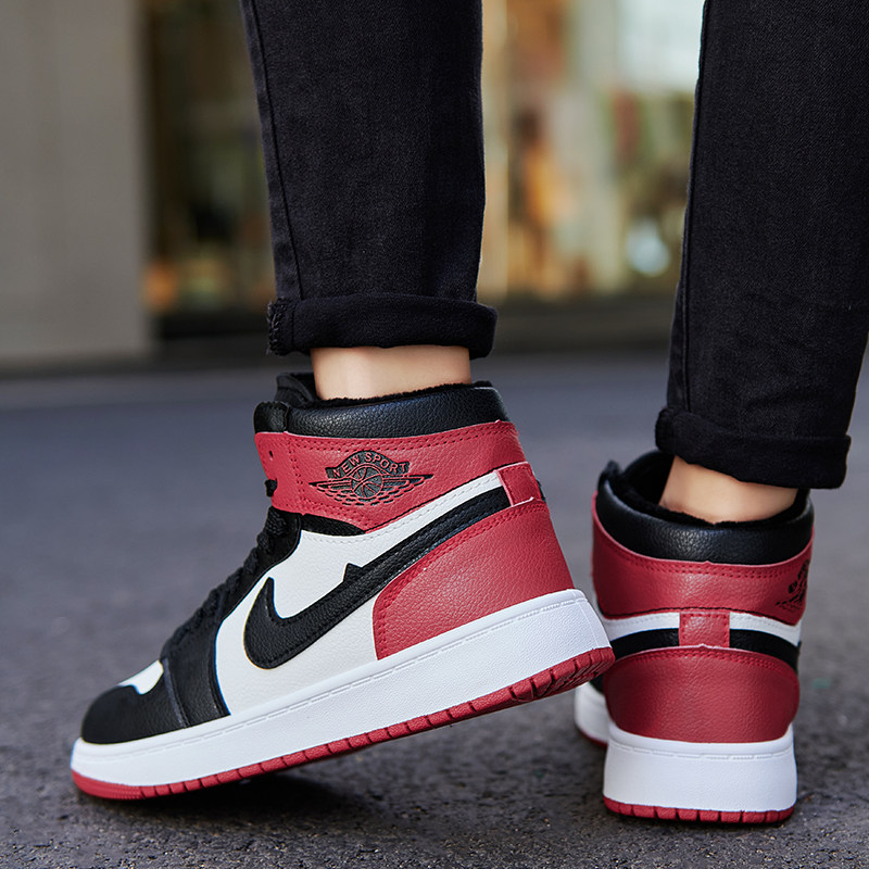 回力aj1高帮女鞋冬季加绒2021新款爆款红色高帮鞋