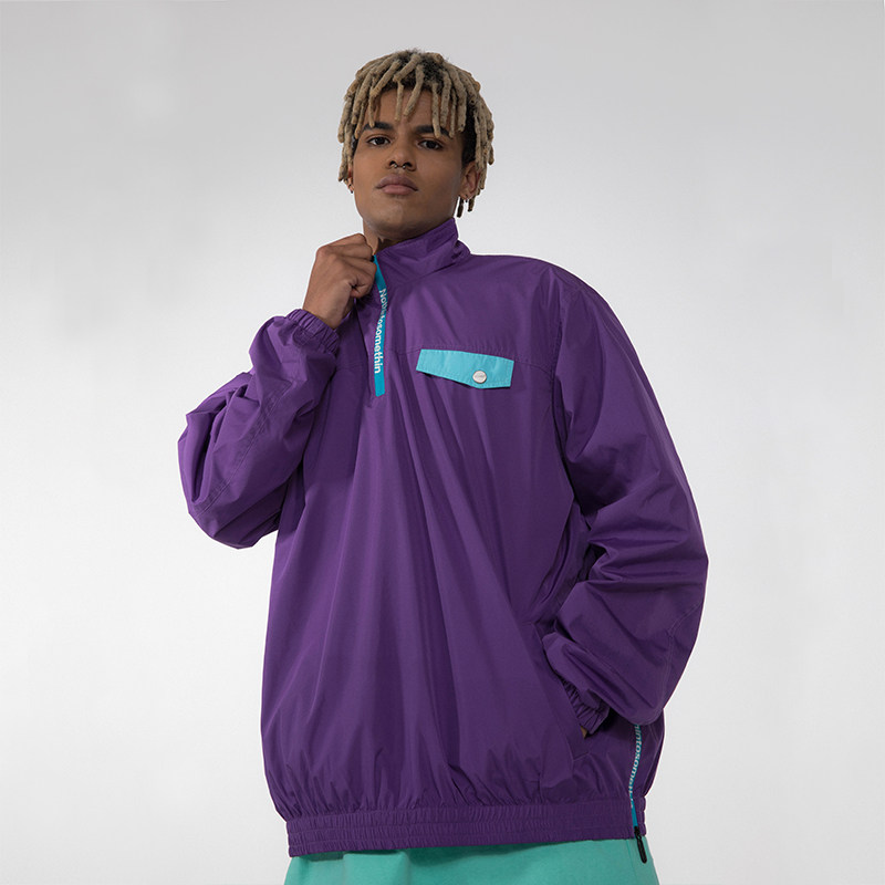 chiggalab黄鬼 撞色口袋半拉链套头夹克男宽松街舞嘻哈冲锋衣外套