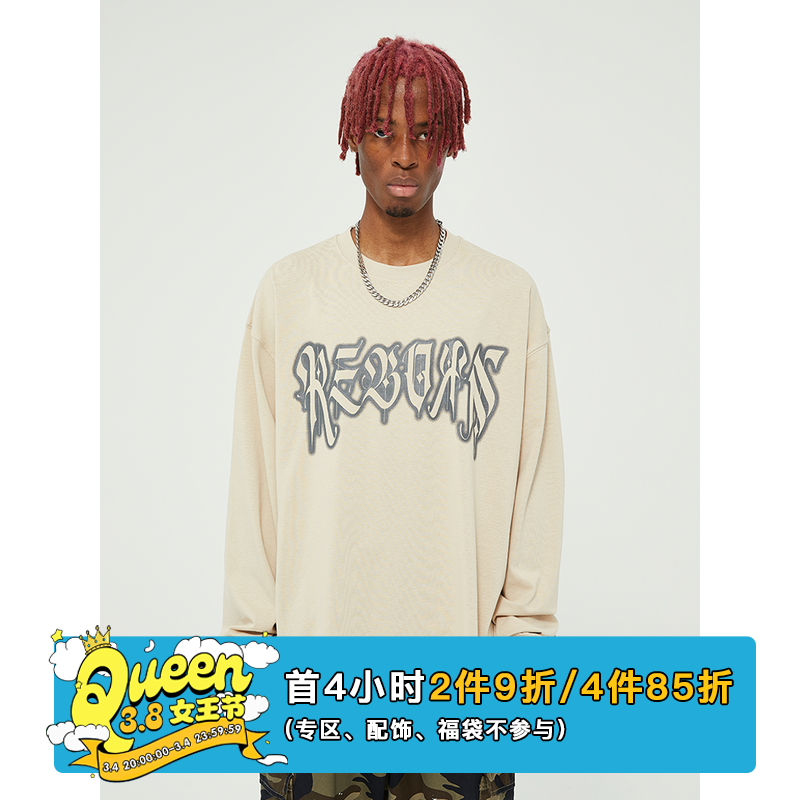 CHIGGALAB黄鬼幻影哥特字母印花潮牌宽松圆领长袖T恤春秋男女卫衣