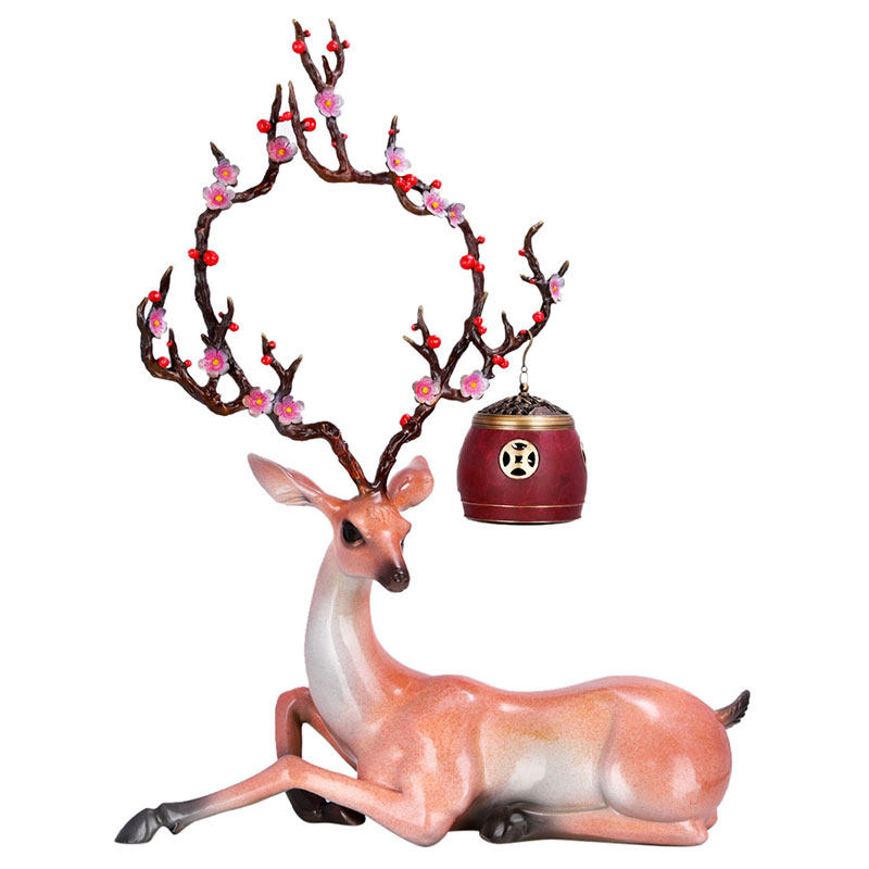 梅花鹿风水阁音乐香炉招财财鹿摆件客厅玄关电视柜摆件