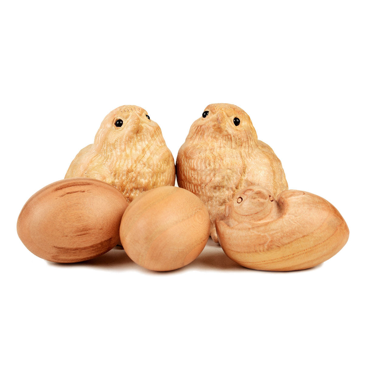 小鸡桃木手把件带鸡窝一家亲一窝两鸡二蛋破壳装饰摆件