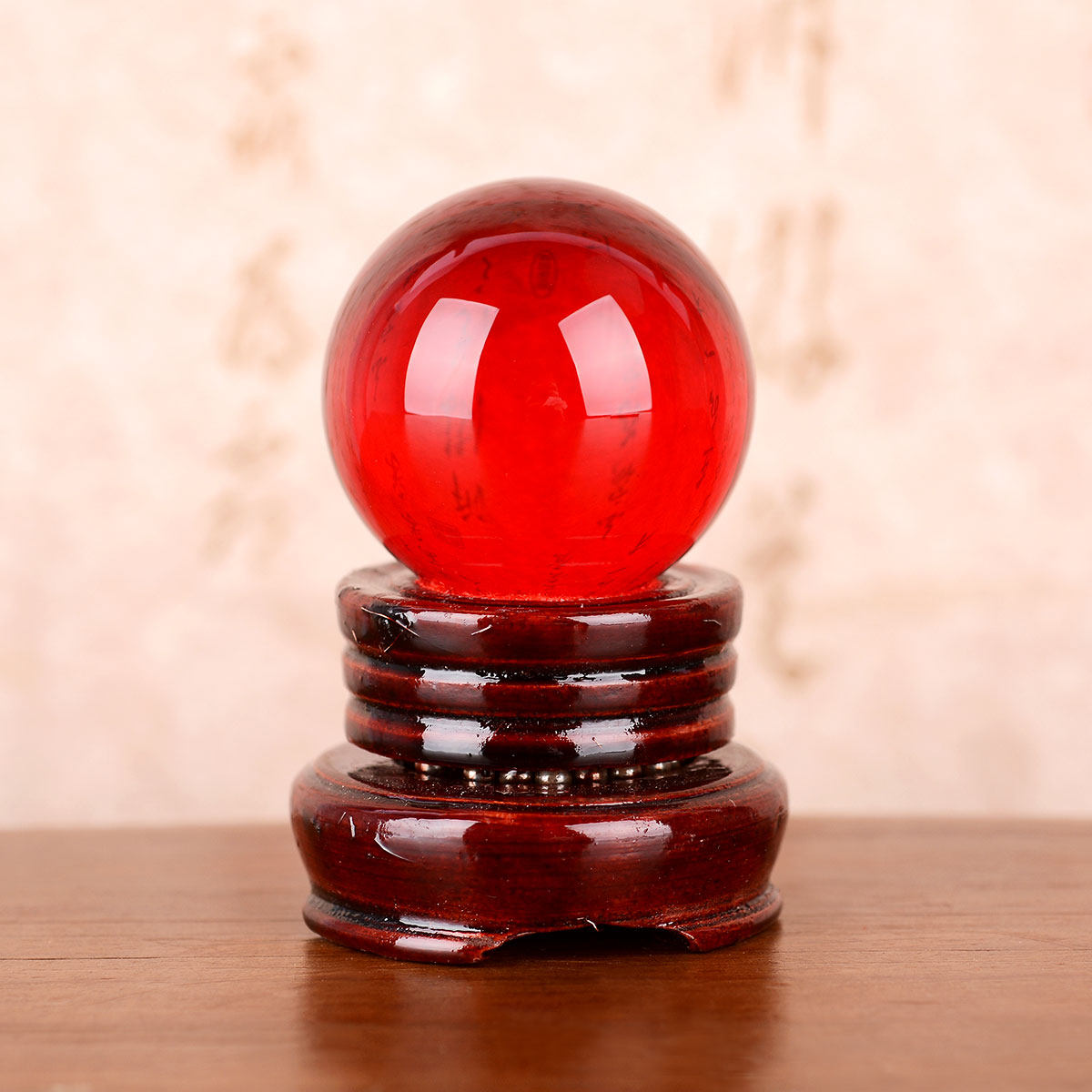 风水阁红色水晶球摆件透明圆球玻璃球客厅办公室家居装饰开业转运