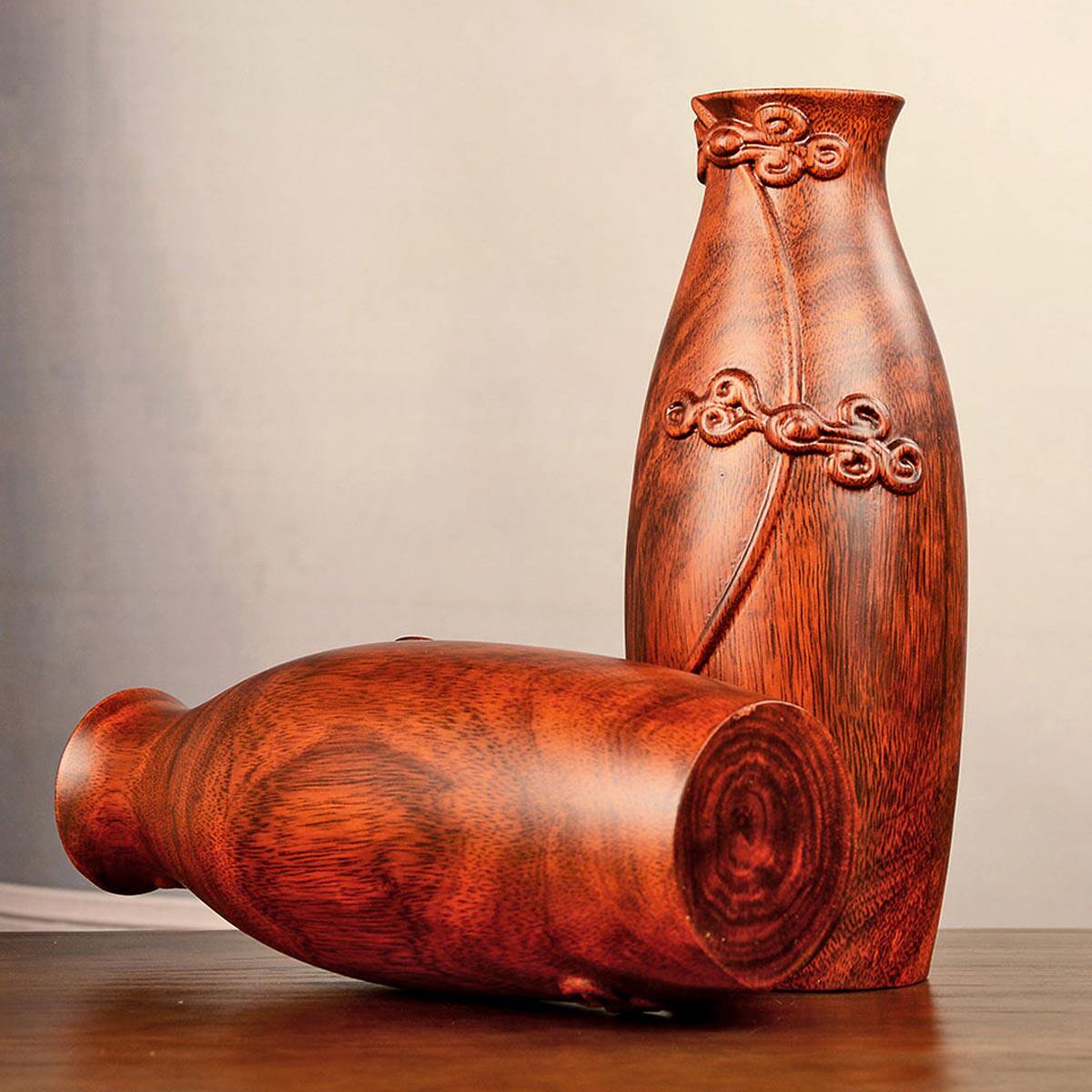 桃木风水阁旗袍花瓶摆件雕刻工艺品客厅办公办公桌木雕