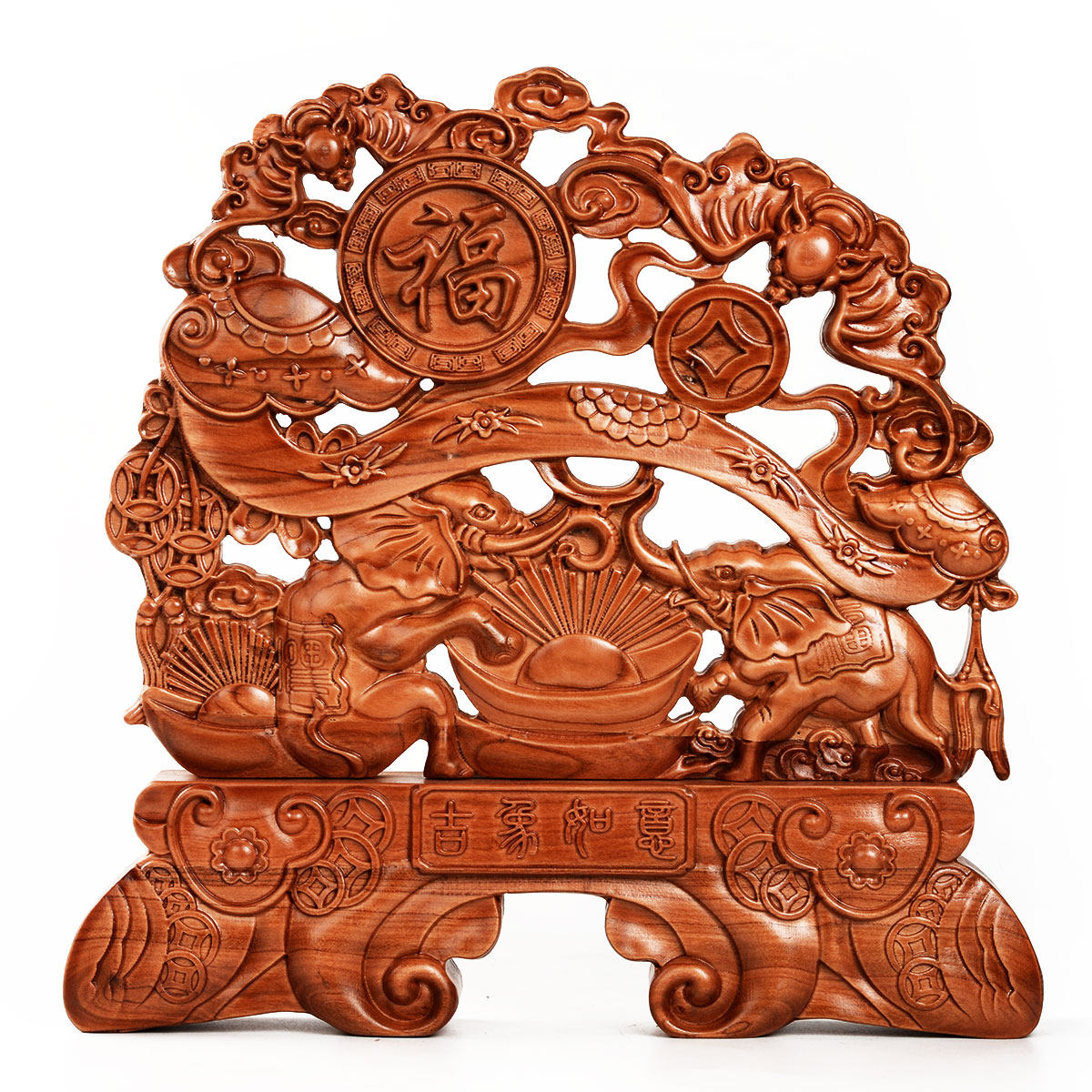 摆件风水阁桃木雕刻吉祥如意大象如意客厅家居装饰木雕