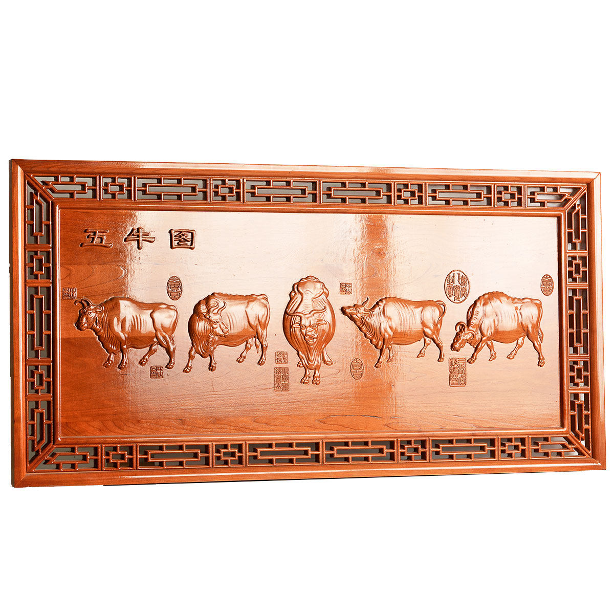 风水阁桃木木雕五牛图工艺品浮雕画中式仿古挂件壁挂挂屏横屏木雕