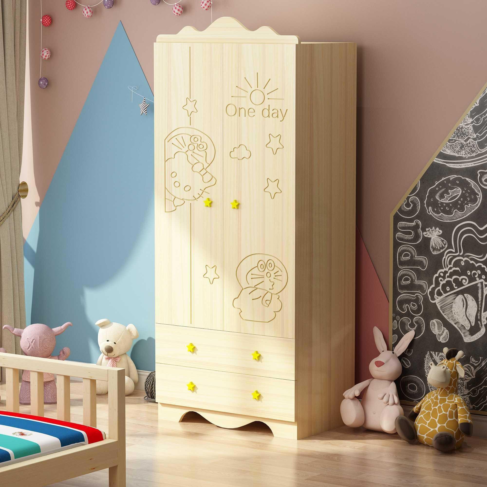 儿童衣柜实木女孩卡通两门男孩卧室组合衣柜小户型儿童房宝宝衣橱