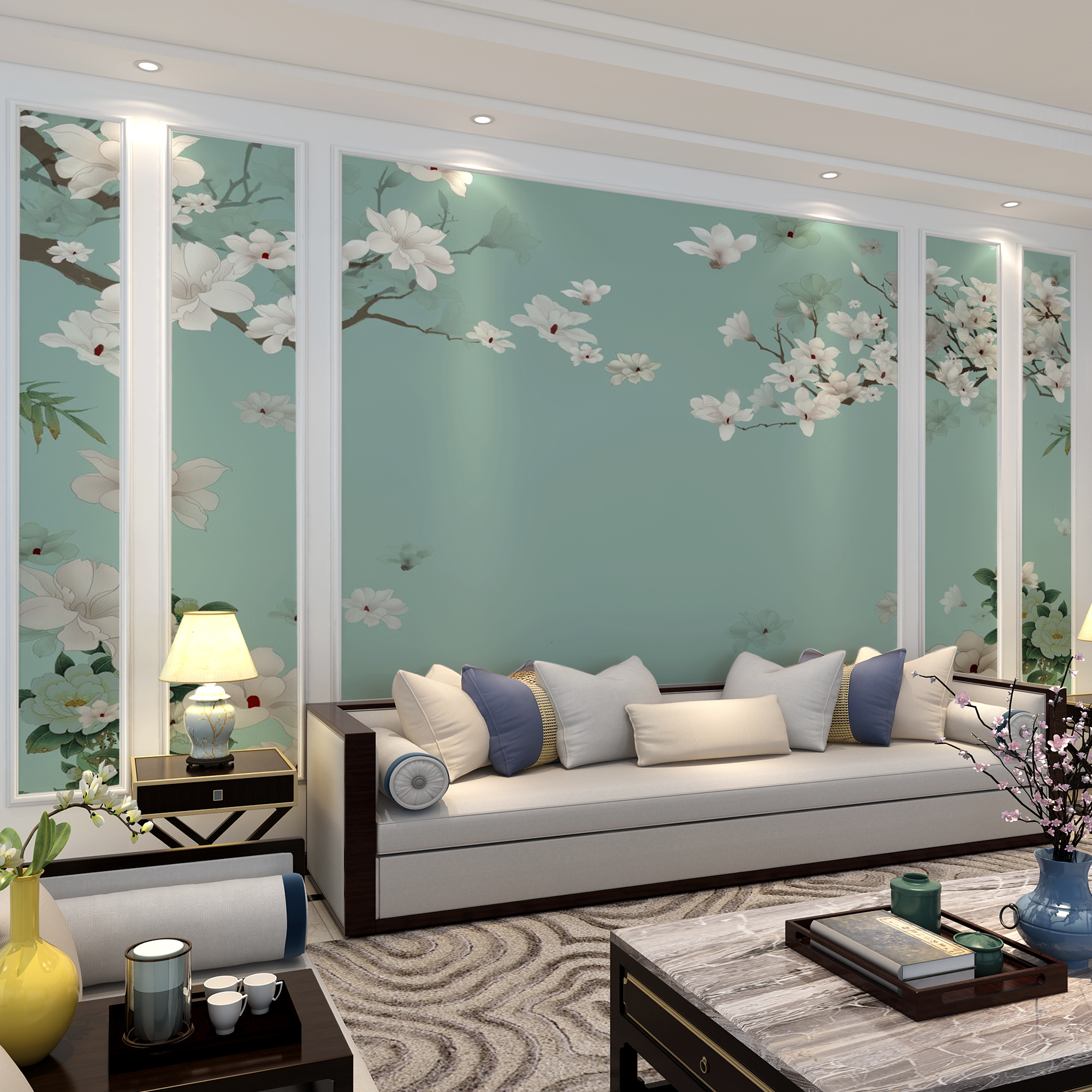 现代中式电视背景墙壁纸无纺布墙布花鸟墙纸3d影视墙定制壁画无缝