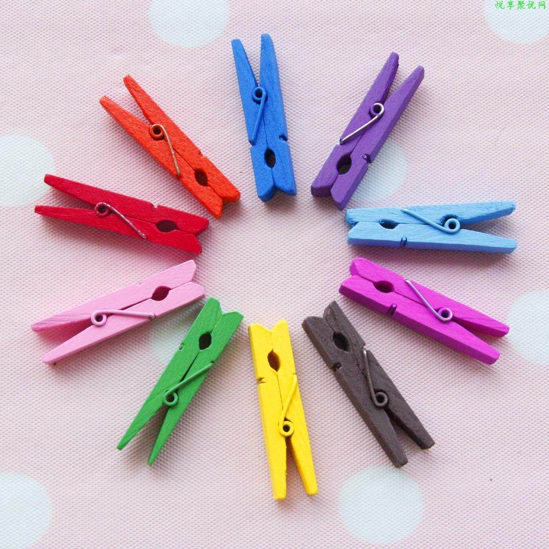 照片4.5cm相片彩色小木留言收纳木制夹子100个照片夹子