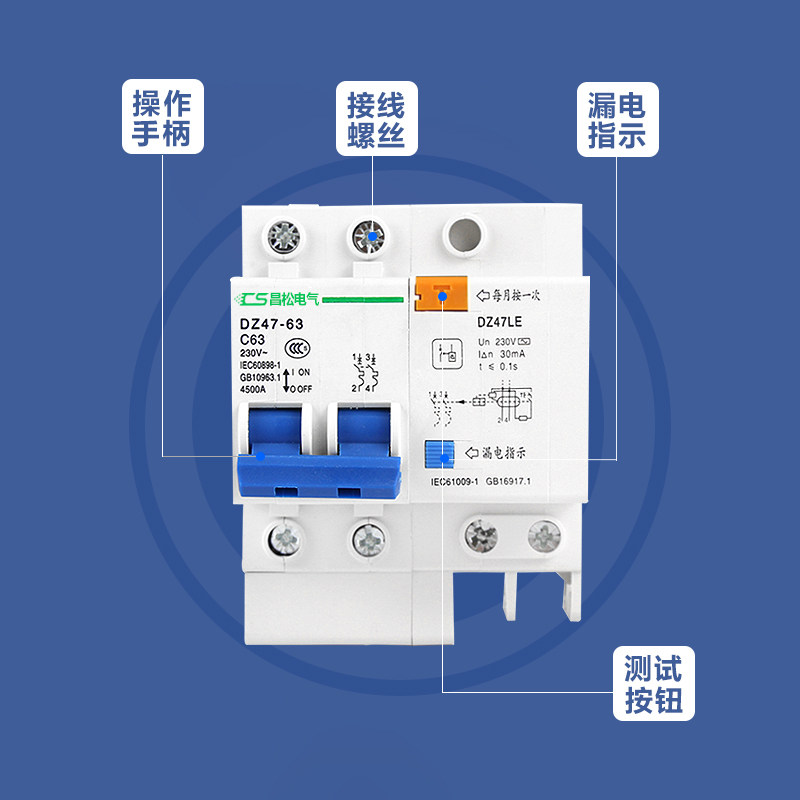 保安器电表断路器dz47le63小型漏电保护器2p漏保63a漏电保护器