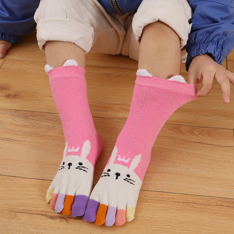 儿童五指袜纯棉中高筒秋冬分趾袜男童女童长筒脚趾袜宝宝矫正脚趾