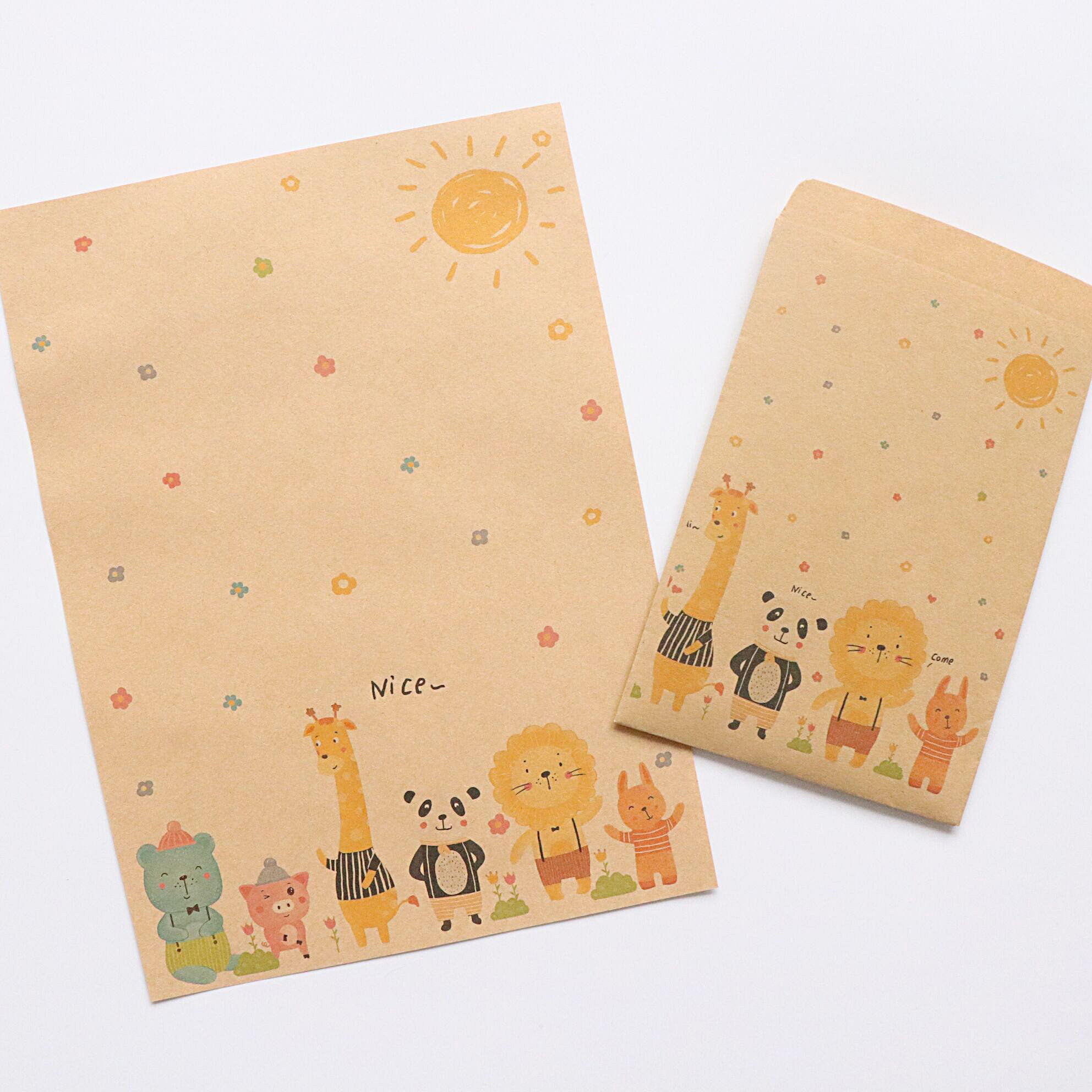 创意小清新可爱卡通图案信纸信封套装牛皮纸简约精美信笺情书稿纸