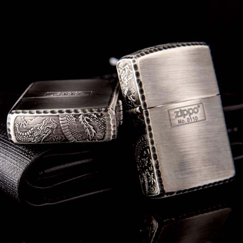 三面原装正版zippo打火机限量盔甲刻深雕侧盘龙zippo