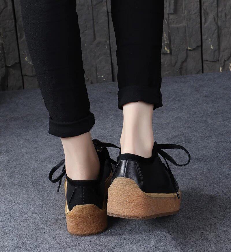 2019春款刘雯同款松糕鞋休闲金属环鉓 英伦方头厚底单鞋 清货