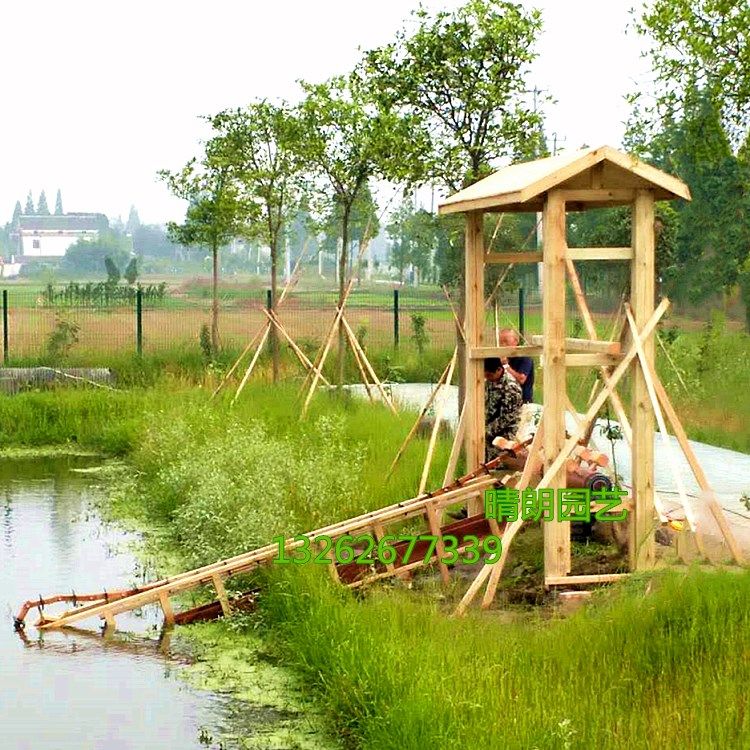 水车防腐大型景观脚踏木质转轮摆件风水水轮浇水车