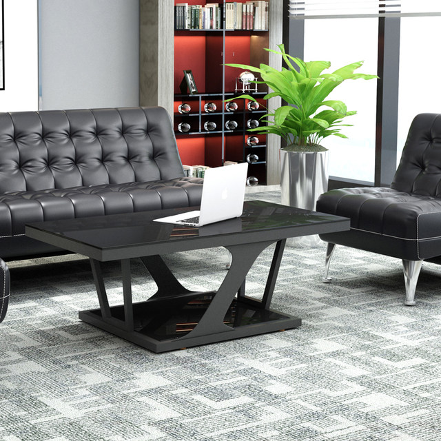 Black tempered glass coffee table 1.2m modern simple tea table small office rectangular hardware tea Black tempered glass coffee table 1.2m modern simple tea table small office rectangular hardware tea