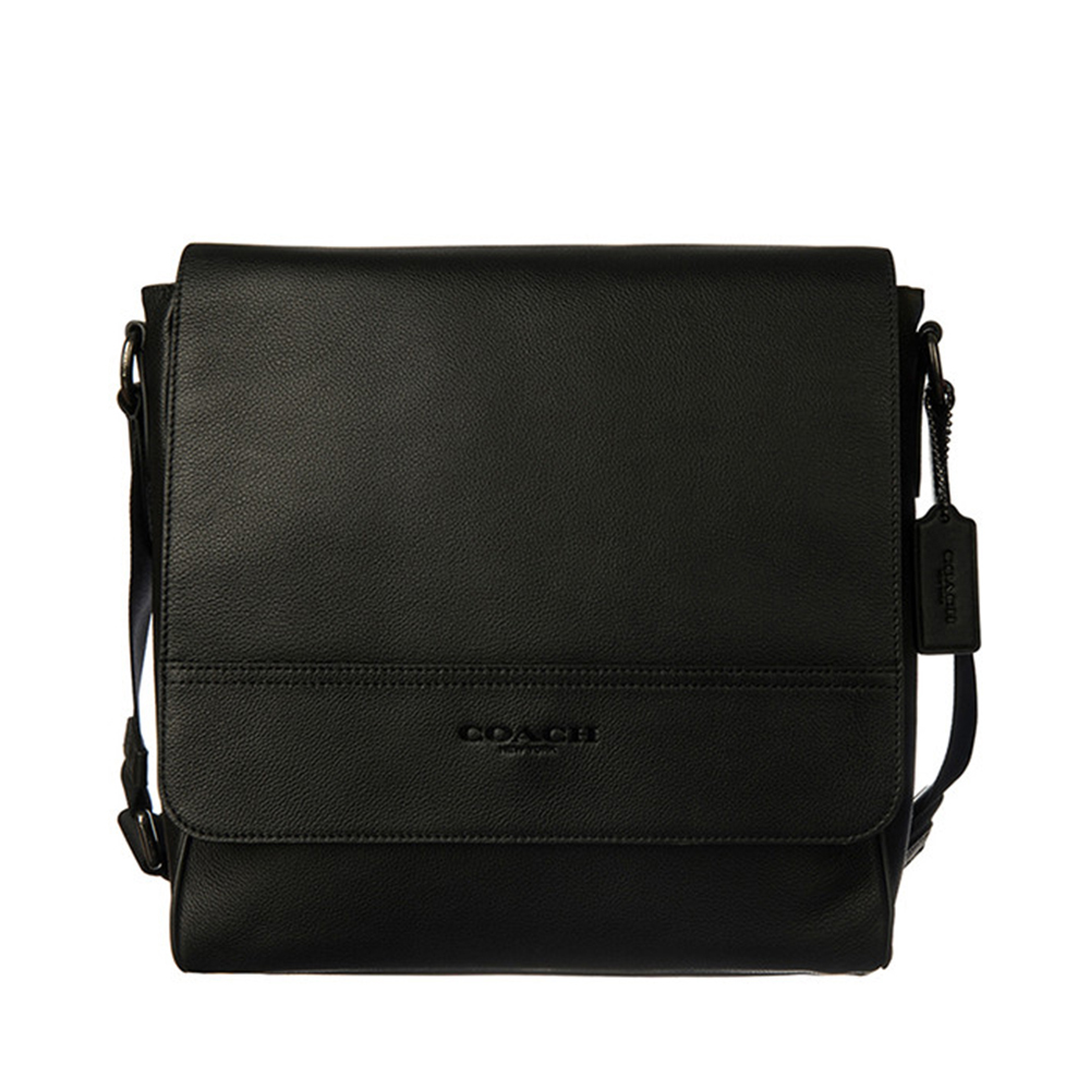 coach蔻驰黑色牛皮经典logo压花商务休闲男包男士包袋