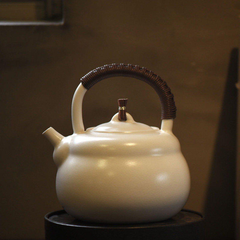 景德镇手工陶壶苏打釉柿型如意水煮茶壶白泥烧水壶茶壶
