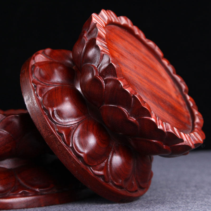 底座花梨佛像实木观音菩萨莲花供奉供佛圆形木雕