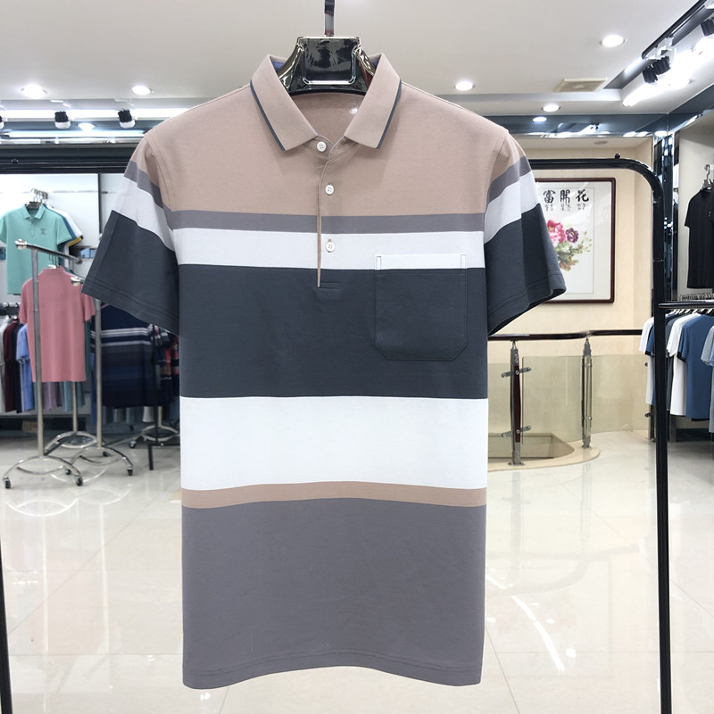 爸爸短袖t恤男装40-50岁中年男士宽松纯棉中老年人上衣丝光棉翻领