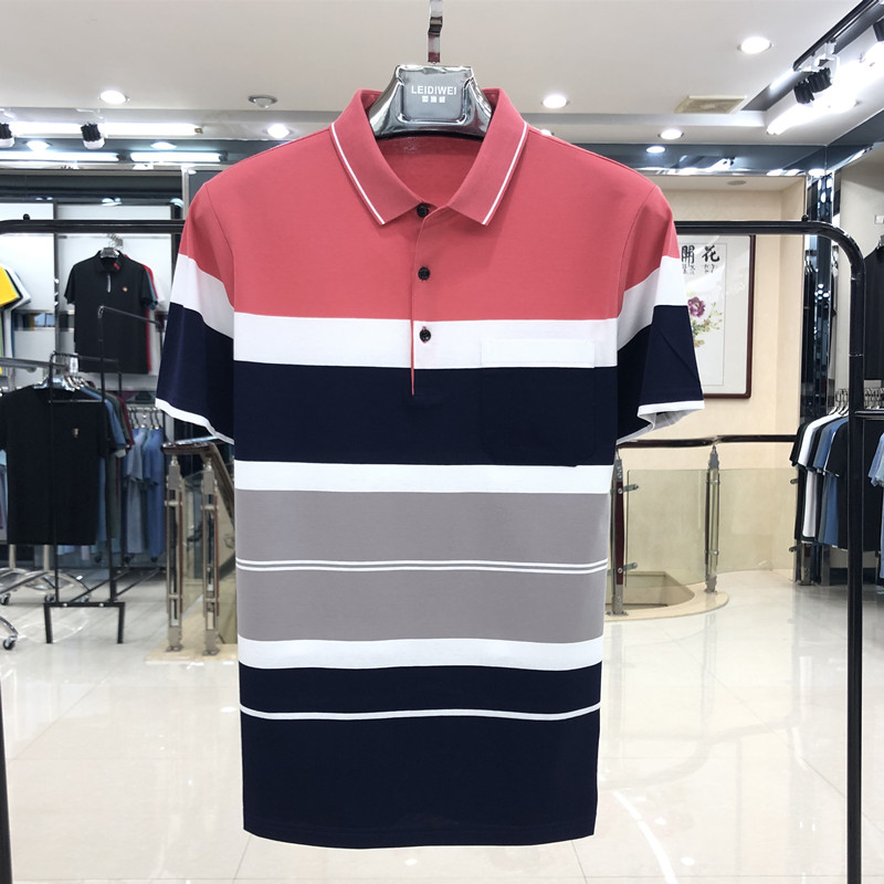 爸爸短袖t恤男装40-55岁中年男士宽松纯棉中老年人上衣翻领有口袋