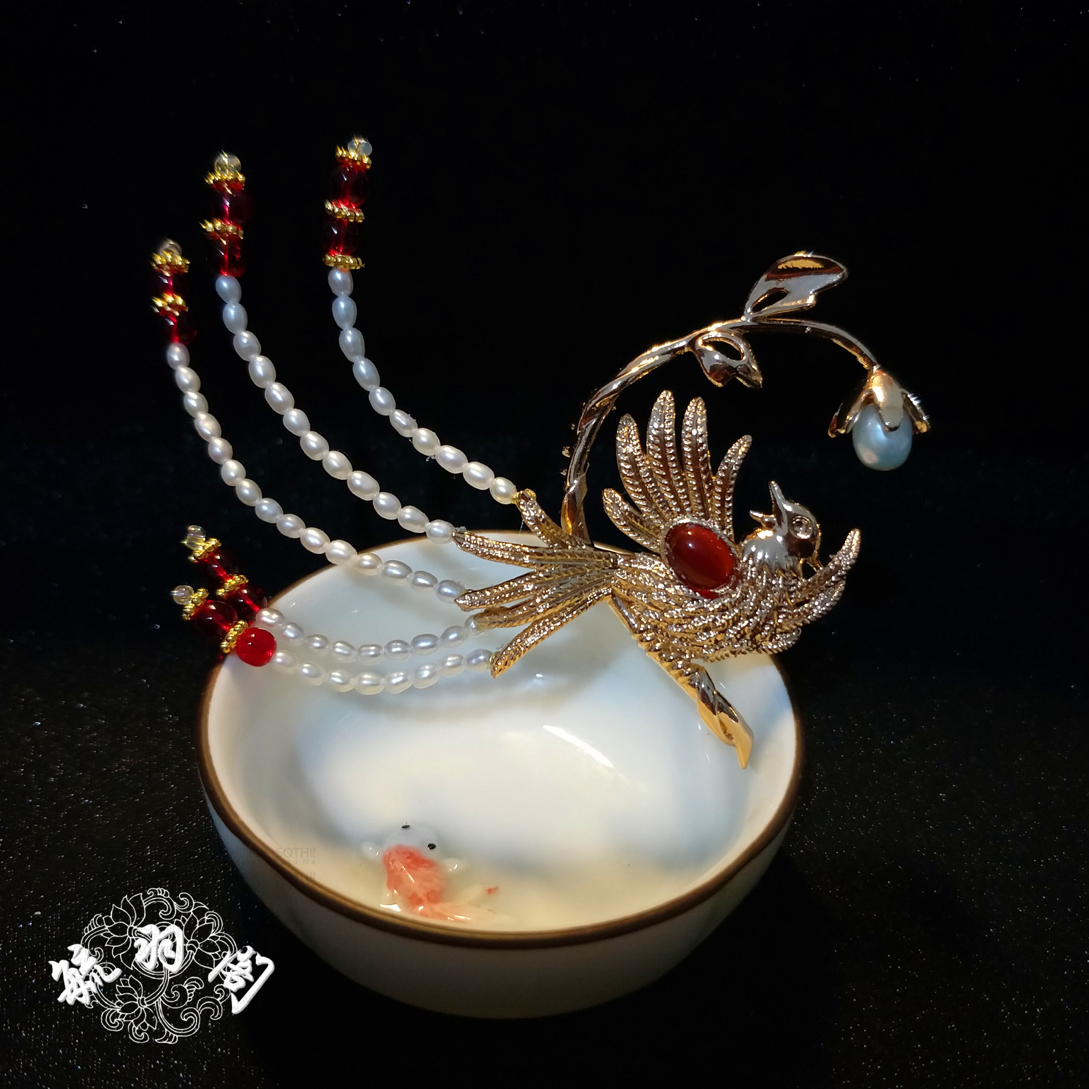 毓羽阁原创汉服凤钗古典头饰珍珠发钗王熙凤偏凤发饰