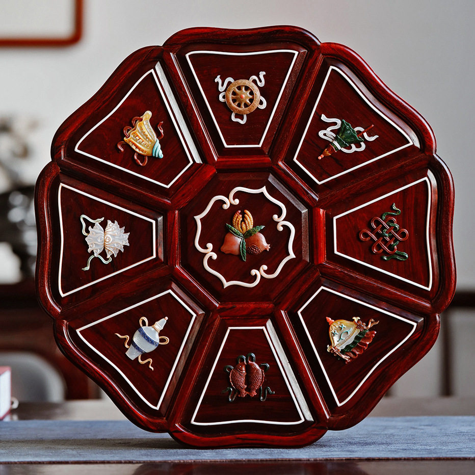 印度小叶紫檀百宝八宝干果格带家居收纳文玩摆件