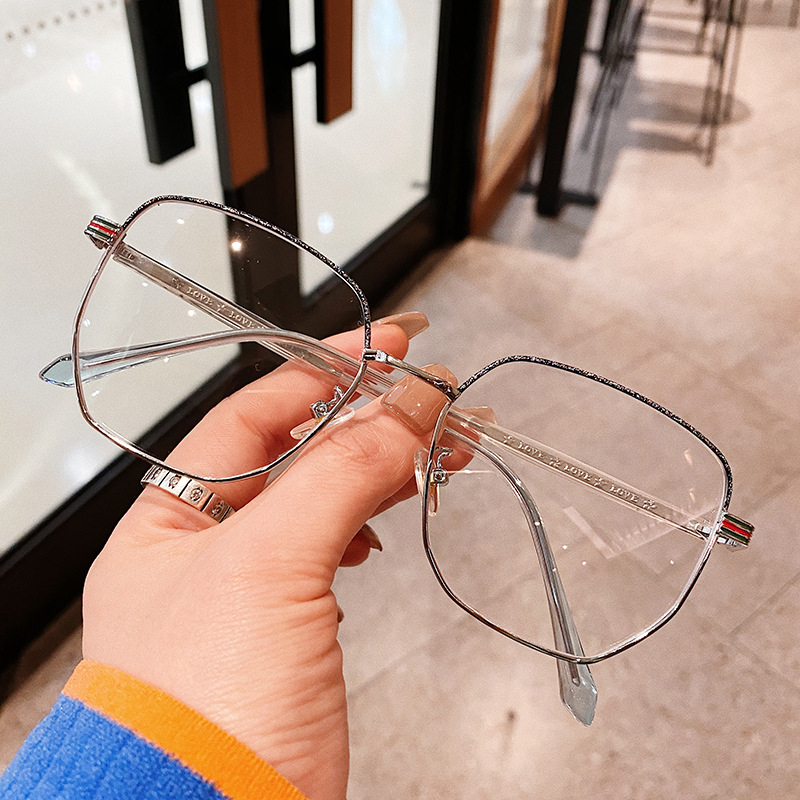 新款钻石边防蓝光眼镜规则方框拼色眼镜框亮晶晶定制成品光学镜