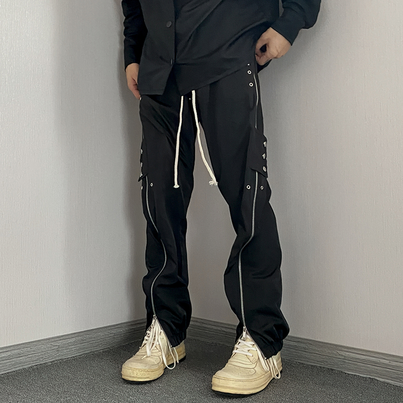 Archainz/GNOMESHGH 拉链尼龙机能长裤宽松直筒排扣抽绳工装高街