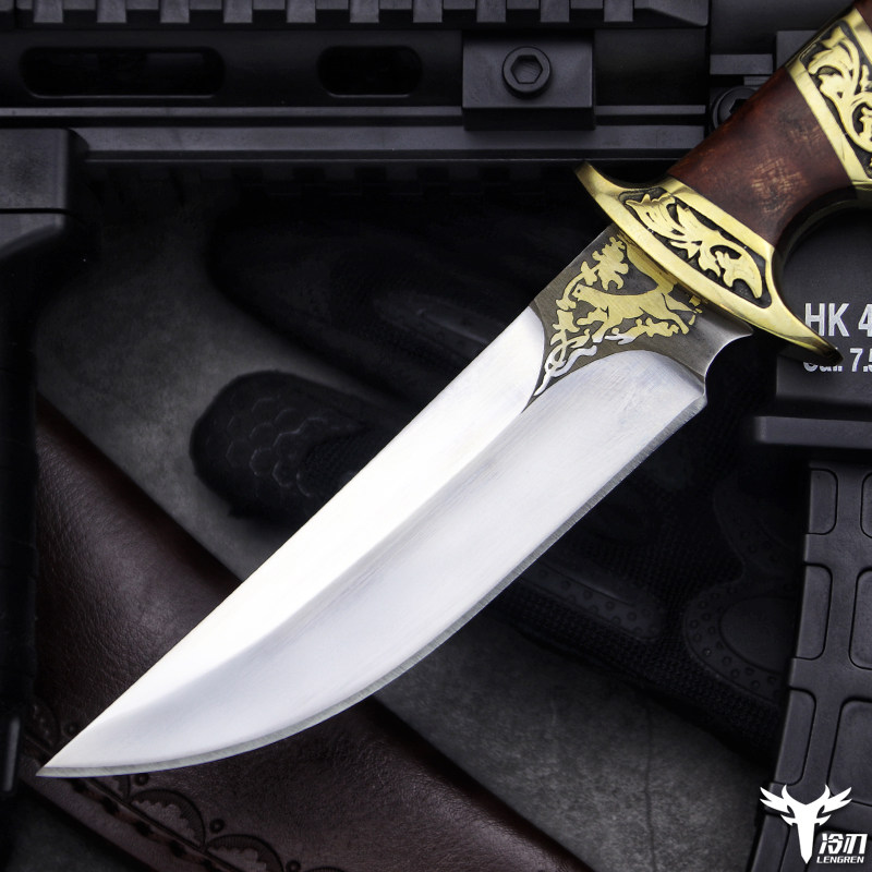 冷刃猎刀铜柄户外直刀 野外求生战术军刀 锋利防身刀俄罗斯刀具