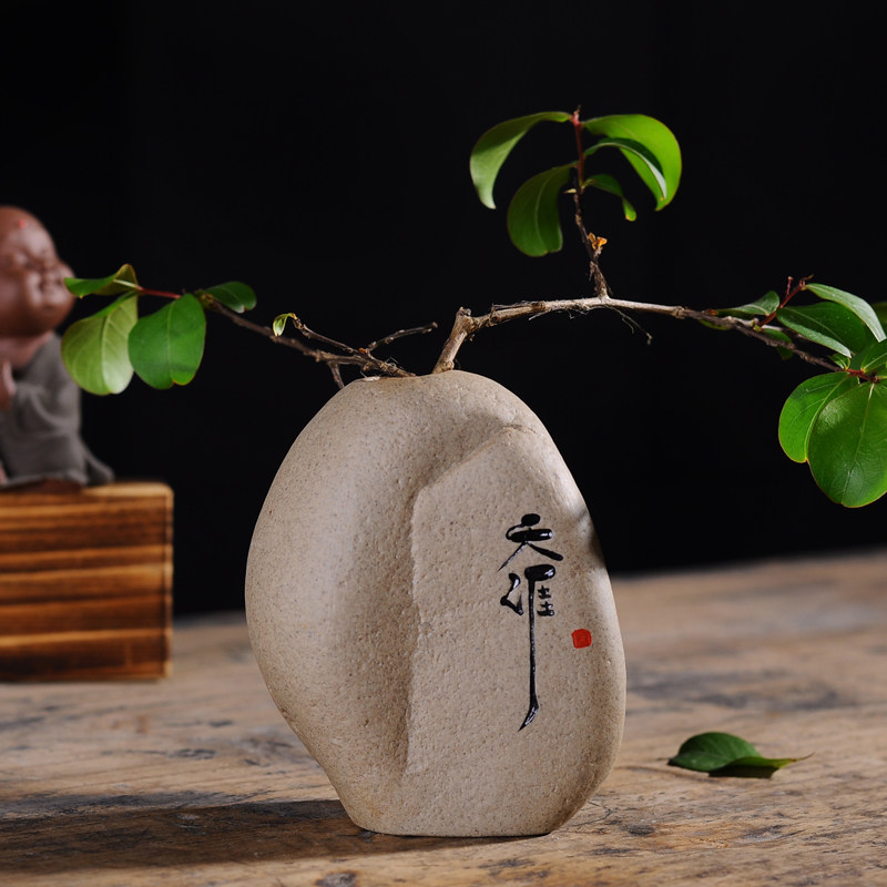 时尚创意手工雕刻小花个性水培植物花插石头花瓶