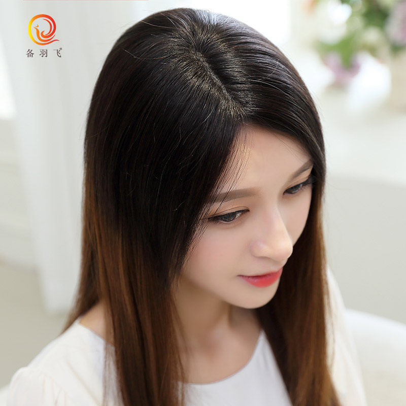 头顶补发片遮盖中分刘海白发手织真发无痕隐形发顶补发块假发片女