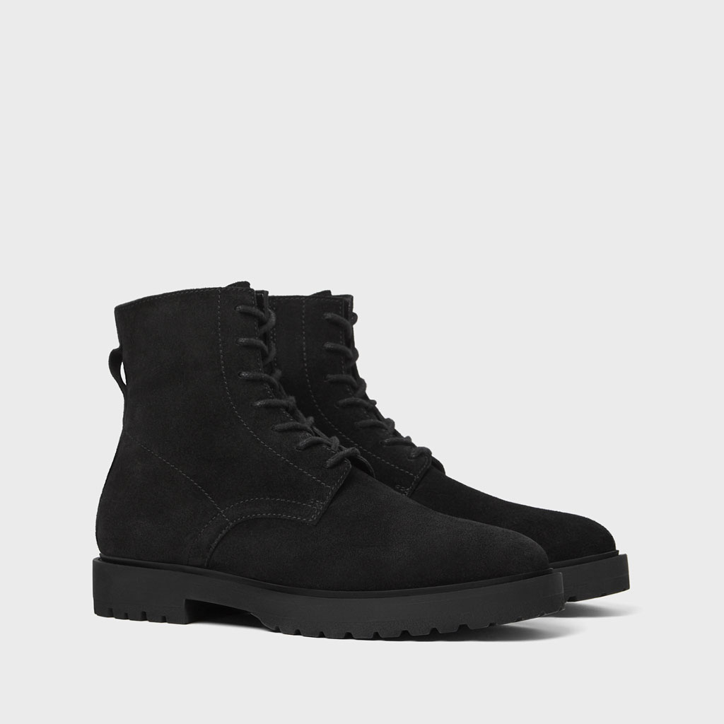 秋冬季新款男鞋反绒牛皮黑色短靴系带马丁靴休闲工作靴WALK ZARA