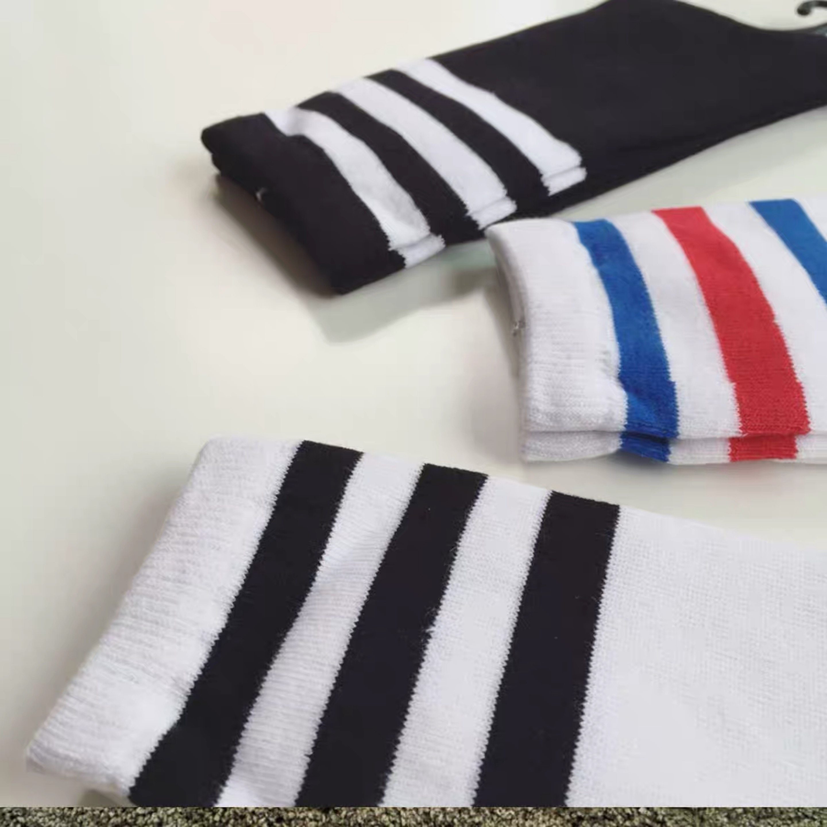 条纹kocean白袜控三条中筒高帮运动袜吸纯棉长筒运动袜