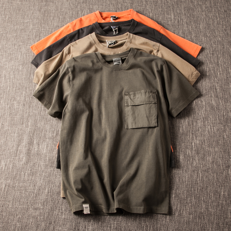 重磅280g阿美咔叽美式复古日系男女纯棉宽松短袖 打底工装口袋T恤