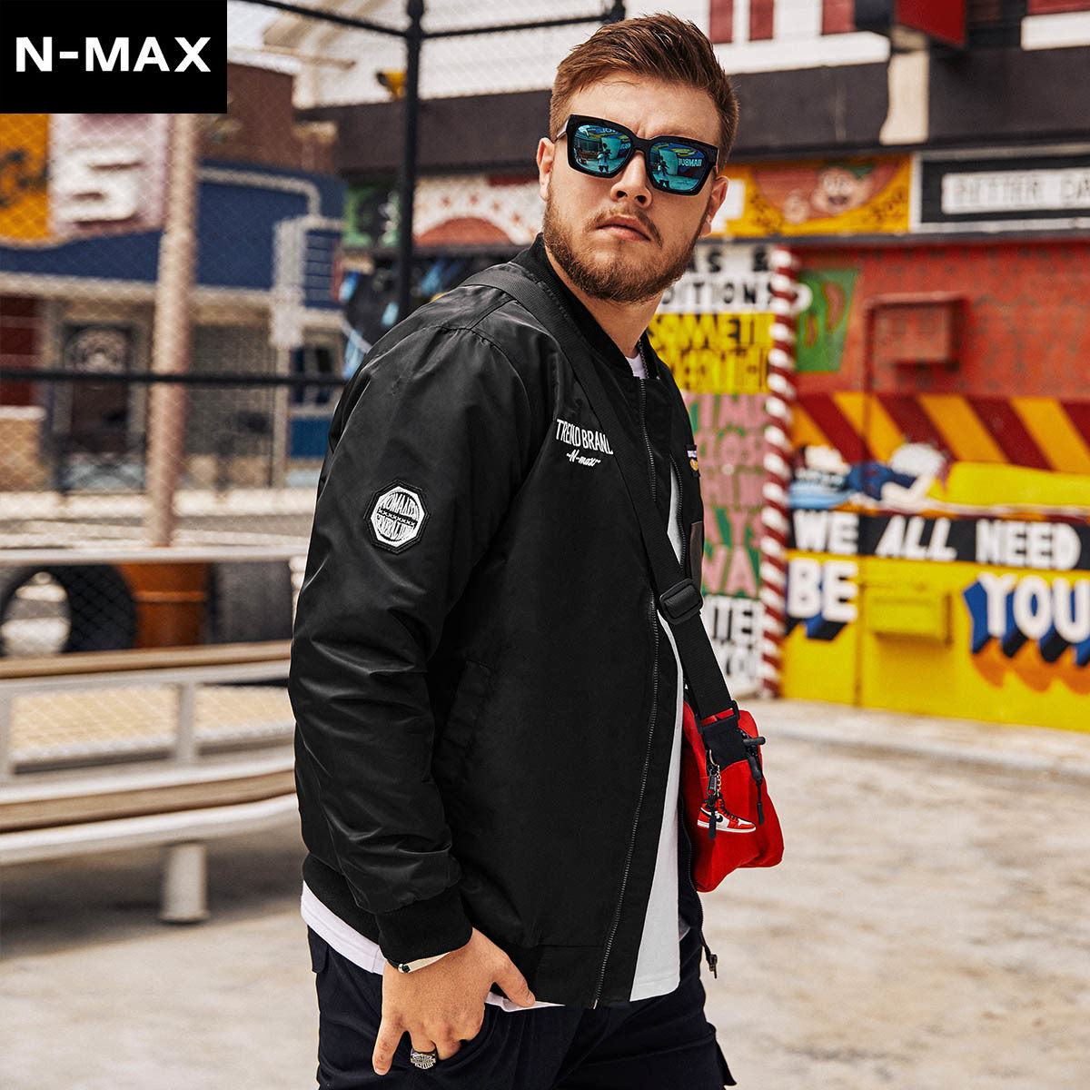 nmax大码男装潮牌胖子秋季休闲飞行员夹克加肥夹克