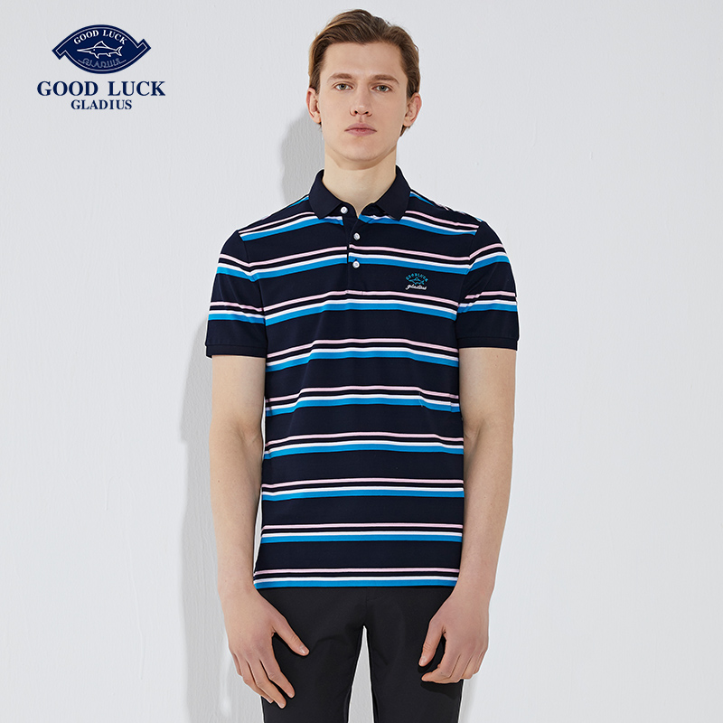 【弹力透气棉】德鲨条纹撞色短袖T恤男装时尚商务休闲轻奢POLO衫