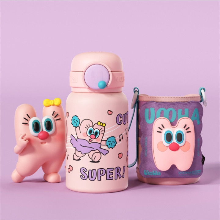 uooha儿童保温杯吸管女童便携食品品级大容量可爱保温杯