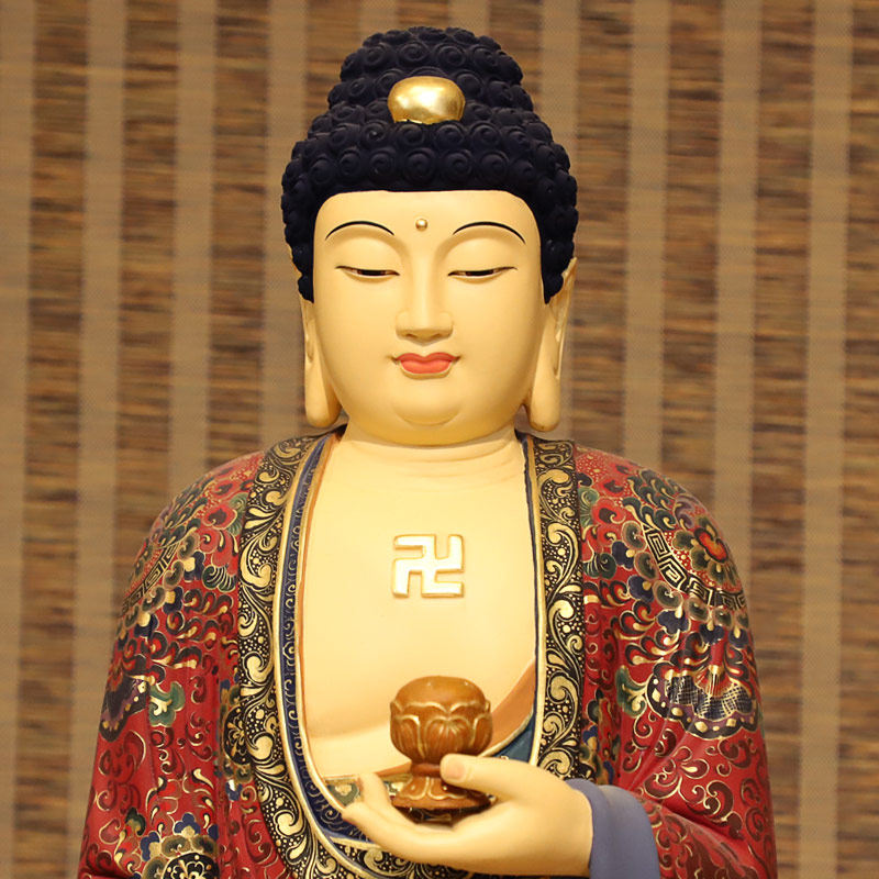 阿弥陀佛台湾木香樟木手工木雕佛像家用供奉彩绘摆件