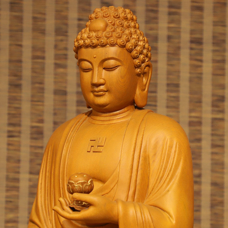 阿弥陀佛台湾木香樟木手工木雕佛像家用供奉彩绘摆件