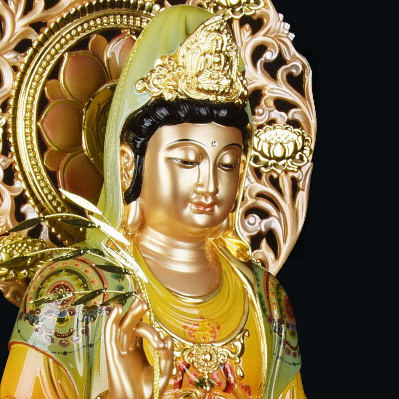 菩萨观音台湾琉璃彩绘纯铜佛像供奉家用观音像观摆件